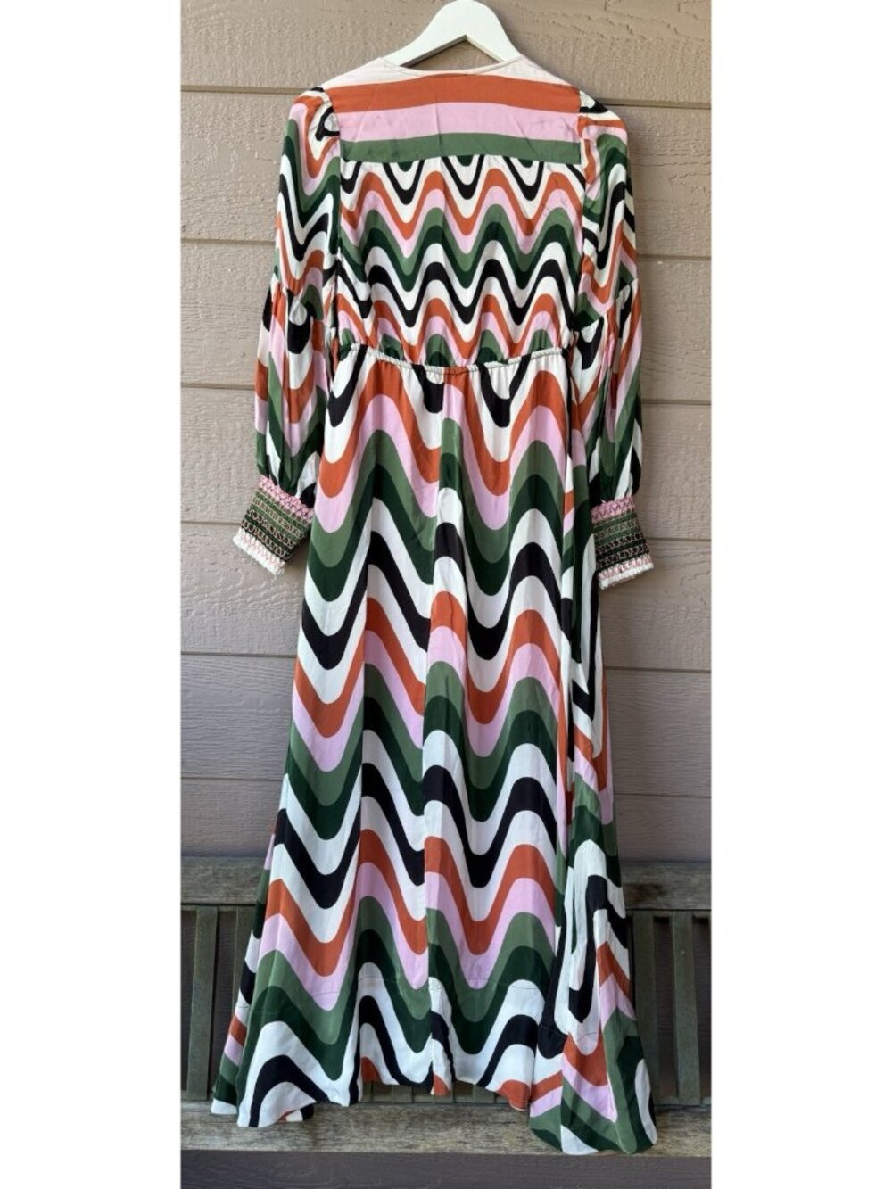 Farm Rio Women’s XS Abstract Wave Print Maxi Dress Long Sleeve Boho NWOT - Picture 5 of 16